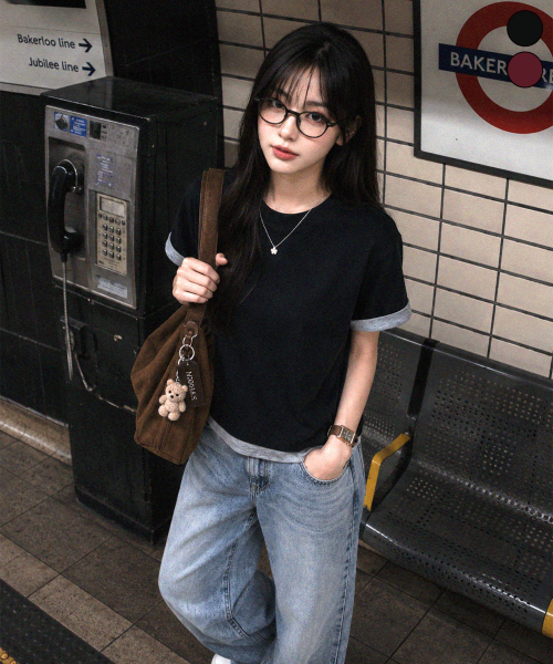 YOSEMITE(ヨセミティ)の「配色ロールアップレイヤード半袖Tシャツ YT-3Y31(Tシャツ/カットソー・メンズ・ブラック/バーガンディー・MEDIUM/LARGE/X-LARGE)」の7枚目の写真