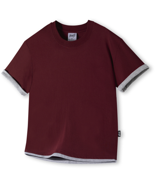 YOSEMITE(ヨセミティ)の「配色ロールアップレイヤード半袖Tシャツ YT-3Y31(Tシャツ/カットソー・メンズ・ブラック/バーガンディー・MEDIUM/LARGE/X-LARGE)」の5枚目の写真