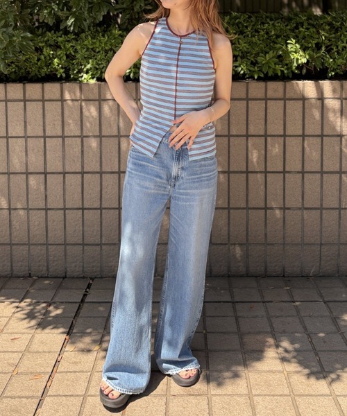 Robert P.Miller(ロバート ピー ミラー)の「【Robert P.Miller/ロバートピーミラー】Prib Slit Tank パット付きスリットタンクトップ / アメスリ / ボーダー(タンクトップ・レディース・ブラウン/ブルー/イエロー・フリー)」の4枚目の写真