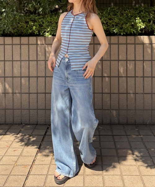 Robert P.Miller(ロバート ピー ミラー)の「【Robert P.Miller/ロバートピーミラー】Prib Slit Tank パット付きスリットタンクトップ / アメスリ / ボーダー(タンクトップ・レディース・ブラウン/ブルー/イエロー・フリー)」の7枚目の写真