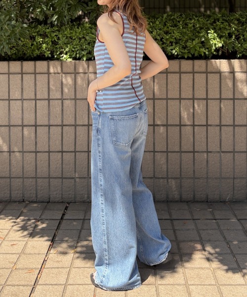 Robert P.Miller(ロバート ピー ミラー)の「【Robert P.Miller/ロバートピーミラー】Prib Slit Tank パット付きスリットタンクトップ / アメスリ / ボーダー(タンクトップ・レディース・ブラウン/ブルー/イエロー・フリー)」の8枚目の写真