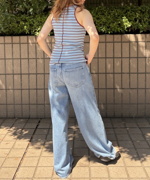 Robert P.Miller(ロバート ピー ミラー)の「【Robert P.Miller/ロバートピーミラー】Prib Slit Tank パット付きスリットタンクトップ / アメスリ / ボーダー(タンクトップ・レディース・ブラウン/ブルー/イエロー・フリー)」の9枚目の写真