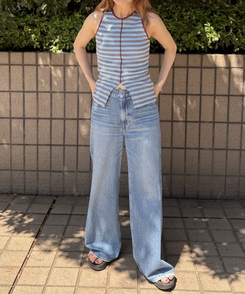 Robert P.Miller(ロバート ピー ミラー)の「【Robert P.Miller/ロバートピーミラー】Prib Slit Tank パット付きスリットタンクトップ / アメスリ / ボーダー(タンクトップ・レディース・ブラウン/ブルー/イエロー・フリー)」の5枚目の写真