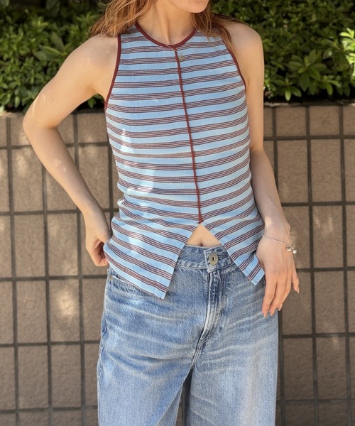Robert P.Miller(ロバート ピー ミラー)の「【Robert P.Miller/ロバートピーミラー】Prib Slit Tank パット付きスリットタンクトップ / アメスリ / ボーダー(タンクトップ・レディース・ブラウン/ブルー/イエロー・フリー)」の12枚目の写真