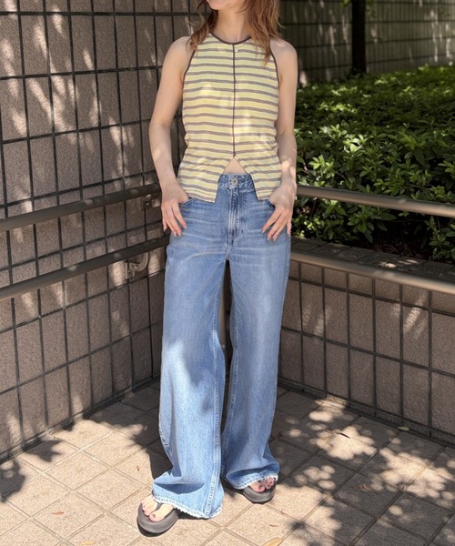 Robert P.Miller(ロバート ピー ミラー)の「【Robert P.Miller/ロバートピーミラー】Prib Slit Tank パット付きスリットタンクトップ / アメスリ / ボーダー(タンクトップ・レディース・ブラウン/ブルー/イエロー・フリー)」の16枚目の写真