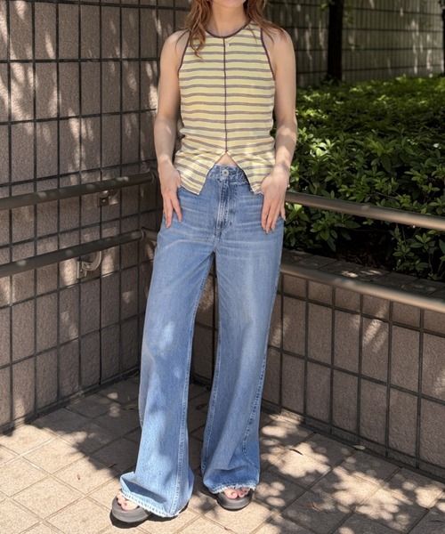 Robert P.Miller(ロバート ピー ミラー)の「【Robert P.Miller/ロバートピーミラー】Prib Slit Tank パット付きスリットタンクトップ / アメスリ / ボーダー(タンクトップ・レディース・ブラウン/ブルー/イエロー・フリー)」の17枚目の写真