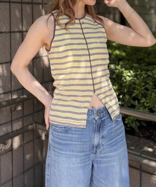 Robert P.Miller(ロバート ピー ミラー)の「【Robert P.Miller/ロバートピーミラー】Prib Slit Tank パット付きスリットタンクトップ / アメスリ / ボーダー(タンクトップ・レディース・ブラウン/ブルー/イエロー・フリー)」の20枚目の写真