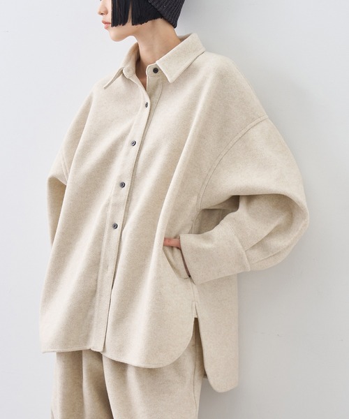 NOGLE(ノグル)の「【NOGLE/ノグル】カットメルトンシャツジャケット/サイドポケット付き(シャツ/ブラウス・レディース・アイボリー/ブラウン/グレー・FREE)」の8枚目の写真