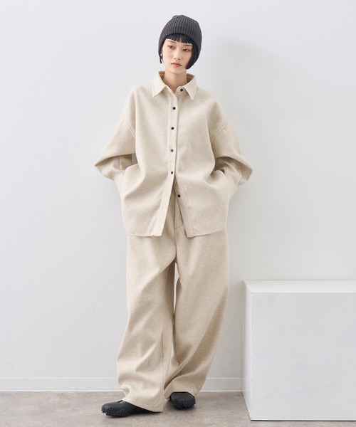 NOGLE(ノグル)の「【NOGLE/ノグル】カットメルトンシャツジャケット/サイドポケット付き(シャツ/ブラウス・レディース・アイボリー/ブラウン/グレー・FREE)」の16枚目の写真