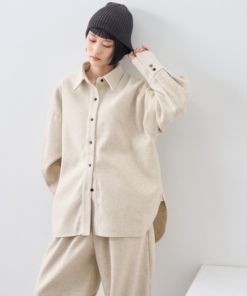 NOGLE(ノグル)の「【NOGLE/ノグル】カットメルトンシャツジャケット/サイドポケット付き(シャツ/ブラウス・レディース・アイボリー/ブラウン/グレー・FREE)」の13枚目の写真