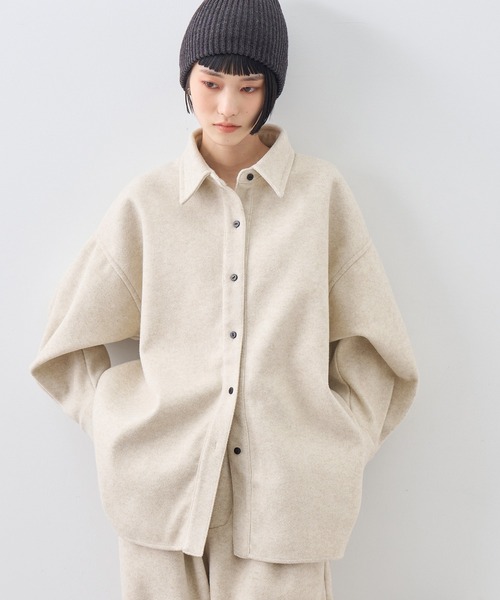 NOGLE(ノグル)の「【NOGLE/ノグル】カットメルトンシャツジャケット/サイドポケット付き(シャツ/ブラウス・レディース・アイボリー/ブラウン/グレー・FREE)」の14枚目の写真