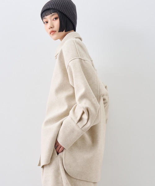 NOGLE(ノグル)の「【NOGLE/ノグル】カットメルトンシャツジャケット/サイドポケット付き(シャツ/ブラウス・レディース・アイボリー/ブラウン/グレー・FREE)」の6枚目の写真