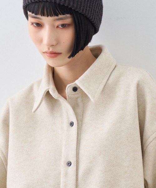 NOGLE(ノグル)の「【NOGLE/ノグル】カットメルトンシャツジャケット/サイドポケット付き(シャツ/ブラウス・レディース・アイボリー/ブラウン/グレー・FREE)」の7枚目の写真