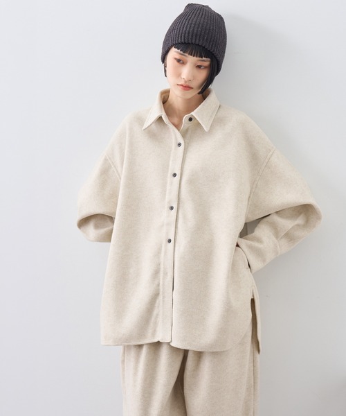 NOGLE(ノグル)の「【NOGLE/ノグル】カットメルトンシャツジャケット/サイドポケット付き(シャツ/ブラウス・レディース・アイボリー/ブラウン/グレー・FREE)」の5枚目の写真