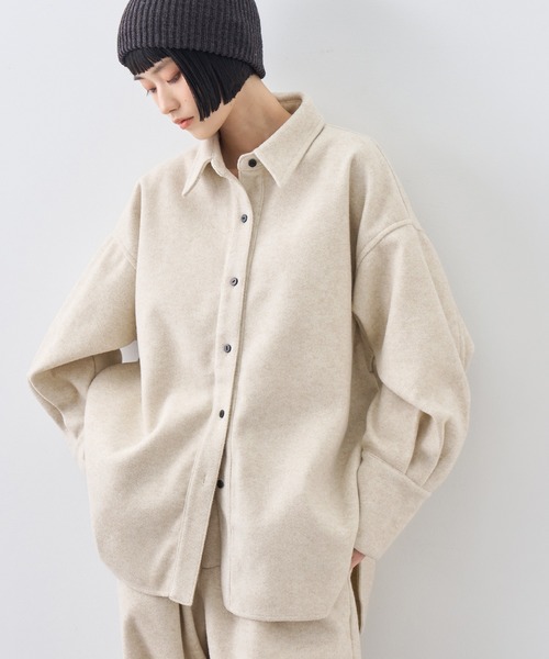 NOGLE(ノグル)の「【NOGLE/ノグル】カットメルトンシャツジャケット/サイドポケット付き(シャツ/ブラウス・レディース・アイボリー/ブラウン/グレー・FREE)」の4枚目の写真