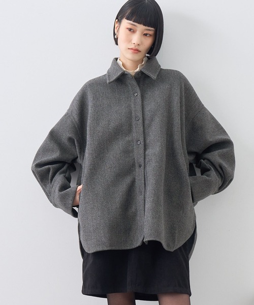 NOGLE(ノグル)の「【NOGLE/ノグル】カットメルトンシャツジャケット/サイドポケット付き(シャツ/ブラウス・レディース・アイボリー/ブラウン/グレー・FREE)」の18枚目の写真