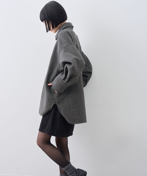 NOGLE(ノグル)の「【NOGLE/ノグル】カットメルトンシャツジャケット/サイドポケット付き(シャツ/ブラウス・レディース・アイボリー/ブラウン/グレー・FREE)」の20枚目の写真