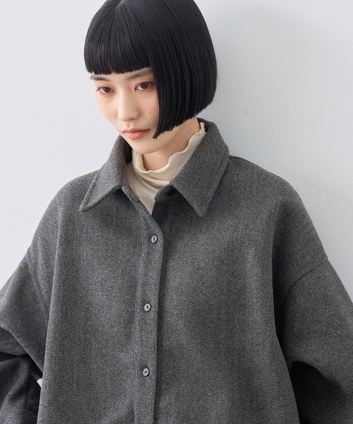 NOGLE(ノグル)の「【NOGLE/ノグル】カットメルトンシャツジャケット/サイドポケット付き(シャツ/ブラウス・レディース・アイボリー/ブラウン/グレー・FREE)」の21枚目の写真