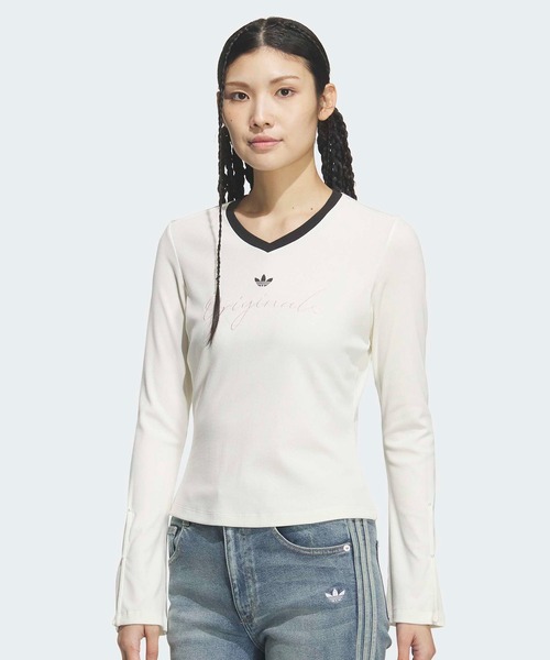 adidas(アディダス)の「P 長袖Tシャツ / ロンT / アディダスオリジナルス adidas Originals(Tシャツ/カットソー・レディース・ホワイト・XX-LARGE/LARGE/MEDIUM/SMALL/X-LARGE/X-SMALL)」の1枚目の写真