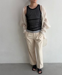 シャーリングシアーメッシュタンクトップ×リブタンクトップセット