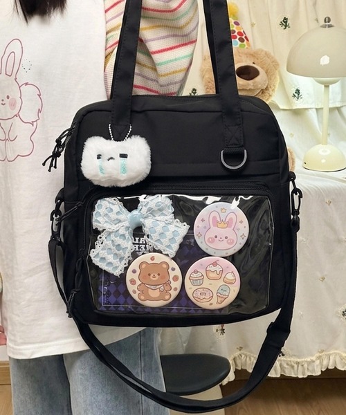 VIBGYOR(ヴィブジョー)の「oshipic/推し活 2WAY ショルダーバッグ トートバッグ クリアポケット 缶バッジ トレカ収納 S0069(トートバッグ・レディース・ブラック/ホワイト/ブルー/グリーン・FREE)」の2枚目の写真