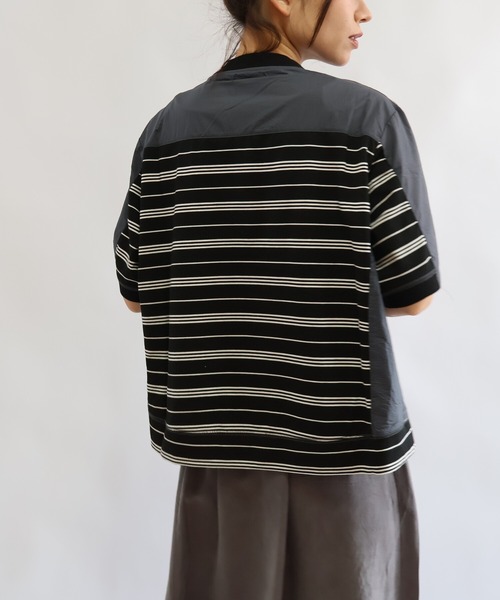 etre relie(エトレリー)の「布帛コンビ アシンメトリーボーダーカットソー(Tシャツ/カットソー・レディース・ホワイト系その他/ブラック系その他・MEDIUM)」の3枚目の写真