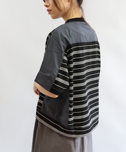 etre relie(エトレリー)の「布帛コンビ アシンメトリーボーダーカットソー(Tシャツ/カットソー・レディース・ホワイト系その他/ブラック系その他・MEDIUM)」の7枚目の写真