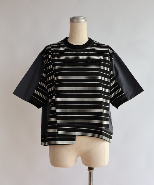etre relie(エトレリー)の「布帛コンビ アシンメトリーボーダーカットソー(Tシャツ/カットソー・レディース・ホワイト系その他/ブラック系その他・MEDIUM)」の8枚目の写真