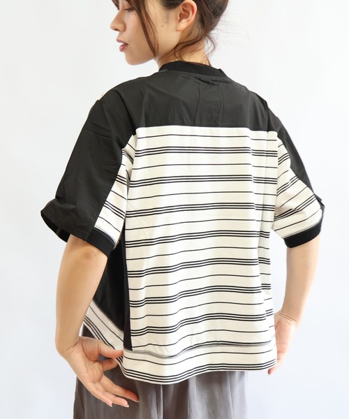 etre relie(エトレリー)の「布帛コンビ アシンメトリーボーダーカットソー(Tシャツ/カットソー・レディース・ホワイト系その他/ブラック系その他・MEDIUM)」の11枚目の写真