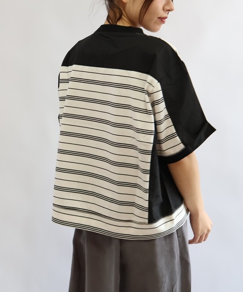 etre relie(エトレリー)の「布帛コンビ アシンメトリーボーダーカットソー(Tシャツ/カットソー・レディース・ホワイト系その他/ブラック系その他・MEDIUM)」の12枚目の写真