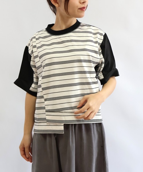 etre relie(エトレリー)の「布帛コンビ アシンメトリーボーダーカットソー(Tシャツ/カットソー・レディース・ホワイト系その他/ブラック系その他・MEDIUM)」の13枚目の写真