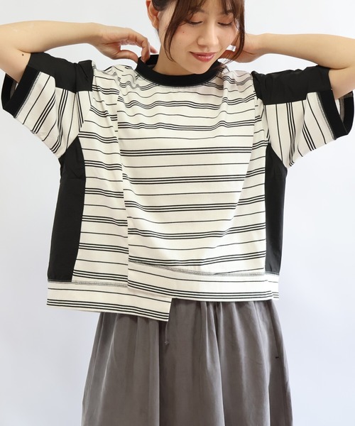 etre relie(エトレリー)の「布帛コンビ アシンメトリーボーダーカットソー(Tシャツ/カットソー・レディース・ホワイト系その他/ブラック系その他・MEDIUM)」の14枚目の写真