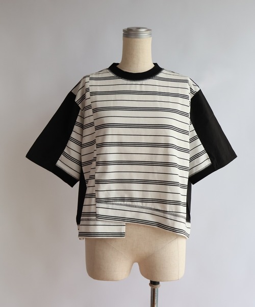 etre relie(エトレリー)の「布帛コンビ アシンメトリーボーダーカットソー(Tシャツ/カットソー・レディース・ホワイト系その他/ブラック系その他・MEDIUM)」の15枚目の写真