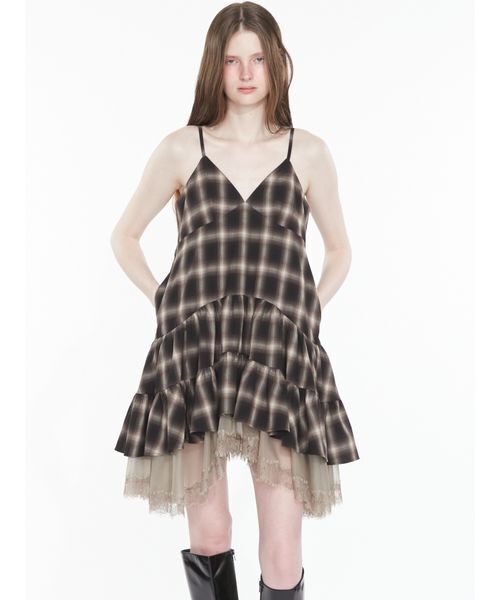 SORIN(ソリン )の「Sheer Hem Mini Dress / シアーヘムミニドレス(ワンピース・レディース・ライトグレー/ブラック/チェック・38)」の3枚目の写真