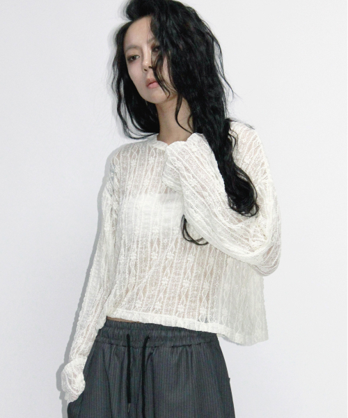 DEMARC(ドゥマーク)の「Lace Layered Semi-Crop T-Shirt white(Tシャツ/カットソー・レディース・ホワイト・FREE)」の5枚目の写真
