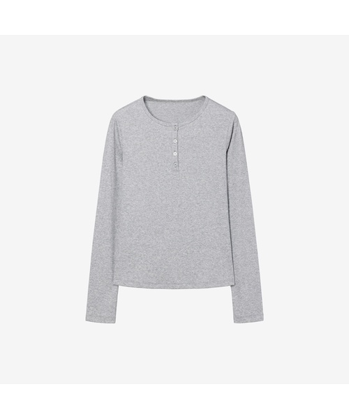 MIND BRIDGE WOMEN（マインドブリッジウーマン）の「[ON][W]リブ ヘンリーネック デイリー 長袖 Tシャツ - 4color（Tシャツ/カットソー・レディース・ホワイト/ブラック/ダークグレー/ライトグレー・55/66/77）」の3枚目の写真