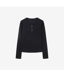 [ON][W]リブ ヘンリーネック デイリー 長袖 Tシャツ - 4color