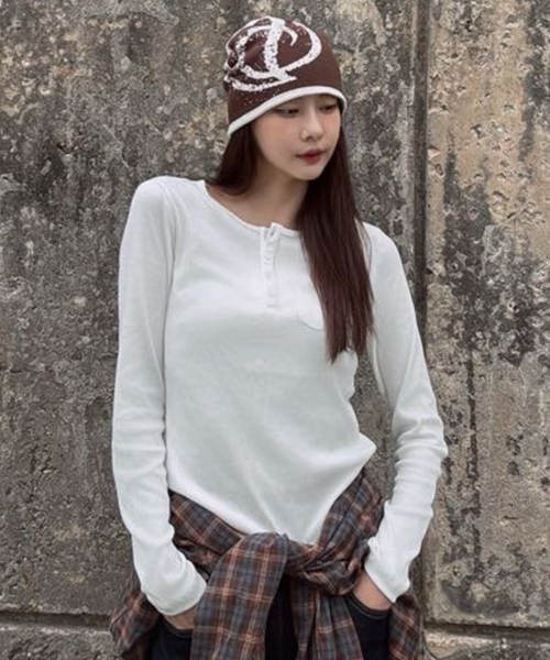 MIND BRIDGE WOMEN（マインドブリッジウーマン）の「[ON][W]リブ ヘンリーネック デイリー 長袖 Tシャツ - 4color（Tシャツ/カットソー・レディース・ホワイト/ブラック/ダークグレー/ライトグレー・55/66/77）」の11枚目の写真