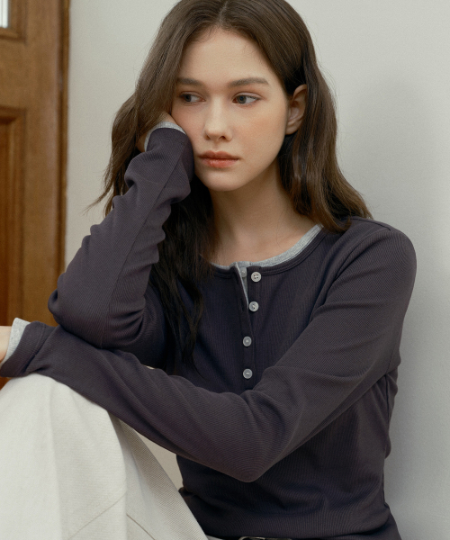 MIND BRIDGE WOMEN（マインドブリッジウーマン）の「[ON][W]リブ ヘンリーネック デイリー 長袖 Tシャツ - 4color（Tシャツ/カットソー・レディース・ホワイト/ブラック/ダークグレー/ライトグレー・55/66/77）」の7枚目の写真