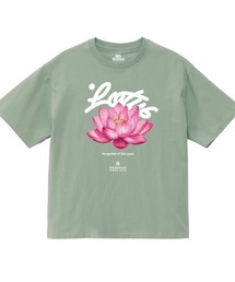 NOBOUND(ノーバウンド) 半袖Tシャツ 蓮 花 フラワー柄 プリント ボックスシルエット トップス カットソー メンズ ユニセックス ストリート