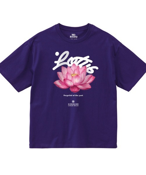 NOBOUND(ノーバウンド)の「NOBOUND(ノーバウンド) 半袖Tシャツ 蓮 花 フラワー柄 プリント ボックスシルエット トップス カットソー メンズ ユニセックス ストリート(Tシャツ/カットソー・メンズ・ホワイト/ブラック/パープル/スモーキーグリーン系・M/L/XL)」の4枚目の写真