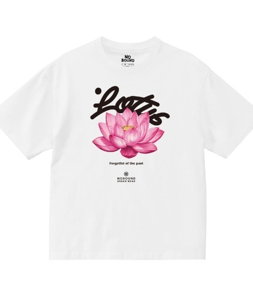 NOBOUND(ノーバウンド)の「NOBOUND(ノーバウンド) 半袖Tシャツ 蓮 花 フラワー柄 プリント ボックスシルエット トップス カットソー メンズ ユニセックス ストリート(Tシャツ/カットソー・メンズ・ホワイト/ブラック/パープル/スモーキーグリーン系・M/L/XL)」の2枚目の写真