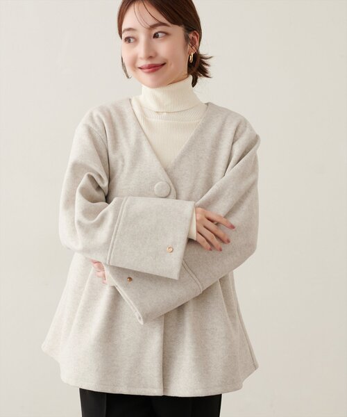 natural couture(ナチュラルクチュール)の「くるみ釦ペプラムジャケット(ノーカラージャケット・レディース・モカ/アイボリー/ブラウン/ブラック・FREE)」の7枚目の写真