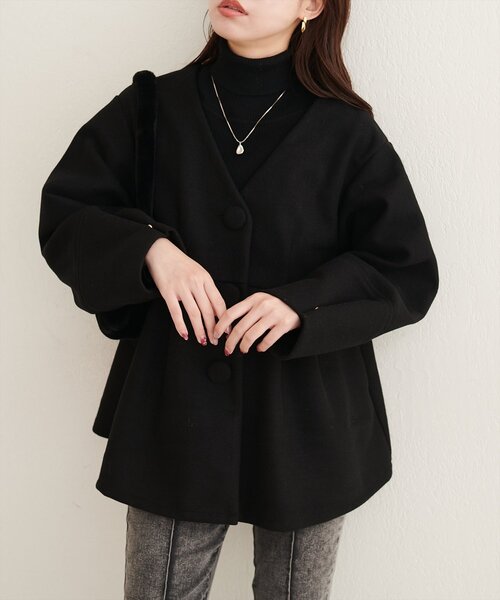natural couture(ナチュラルクチュール)の「くるみ釦ペプラムジャケット(ノーカラージャケット・レディース・モカ/アイボリー/ブラウン/ブラック・FREE)」の11枚目の写真