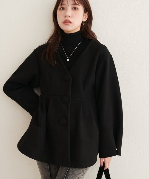 natural couture(ナチュラルクチュール)の「くるみ釦ペプラムジャケット(ノーカラージャケット・レディース・モカ/アイボリー/ブラウン/ブラック・FREE)」の12枚目の写真
