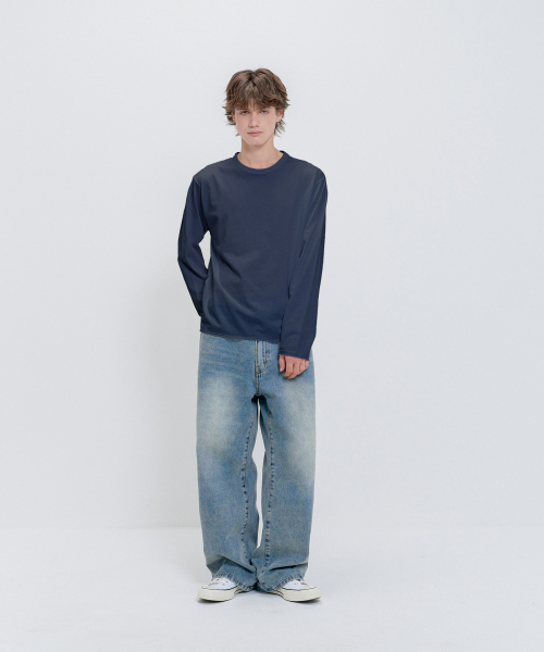 PSSHOPPER（ピーエスショッパ）の「レイヤードインナークロップドカット長袖Tシャツ [ネイビー]（Tシャツ/カットソー・メンズ・その他・MEDIUM/LARGE/X-LARGE）」の2枚目の写真