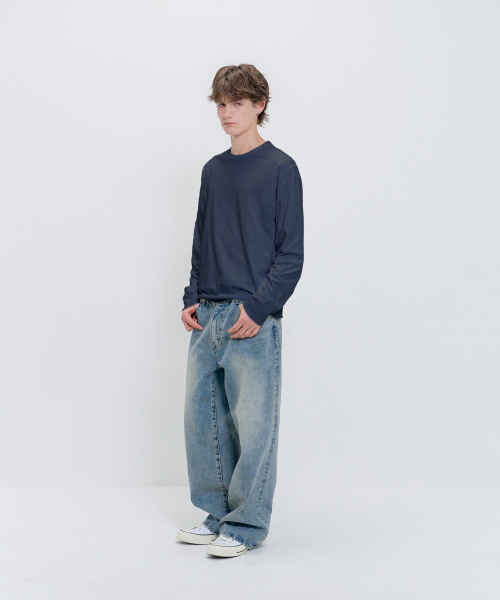 PSSHOPPER（ピーエスショッパ）の「レイヤードインナークロップドカット長袖Tシャツ [ネイビー]（Tシャツ/カットソー・メンズ・その他・MEDIUM/LARGE/X-LARGE）」の3枚目の写真