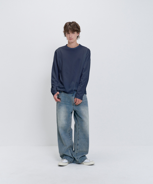 PSSHOPPER（ピーエスショッパ）の「レイヤードインナークロップドカット長袖Tシャツ [ネイビー]（Tシャツ/カットソー・メンズ・その他・MEDIUM/LARGE/X-LARGE）」の4枚目の写真