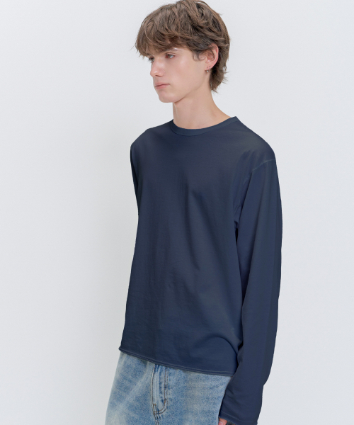 PSSHOPPER（ピーエスショッパ）の「レイヤードインナークロップドカット長袖Tシャツ [ネイビー]（Tシャツ/カットソー・メンズ・その他・MEDIUM/LARGE/X-LARGE）」の9枚目の写真