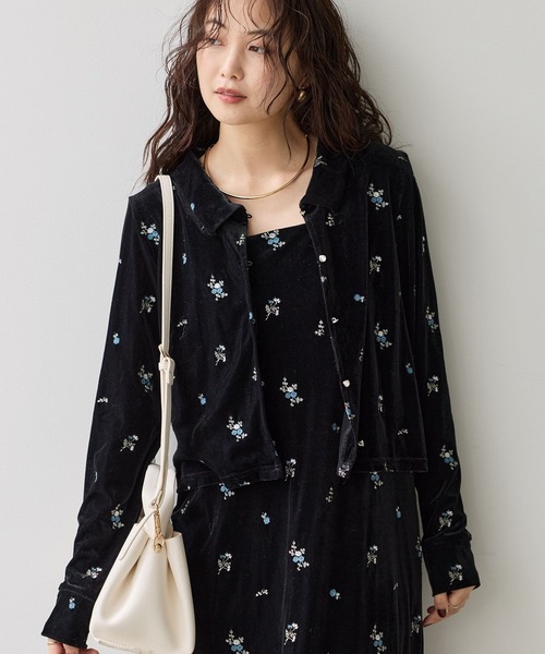 VIS(ビス)の「カラー刺繍ベロアカーディガン(カーディガン/ボレロ・レディース・ブラウン系その他/ブラック系その他・FREE)」の3枚目の写真
